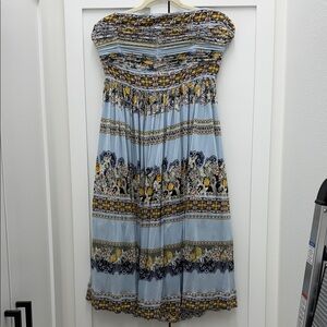 White House Black Market Strapless Dress in Blue and Yellow